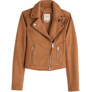 Abercrombie & Fitch The Vegan Suede Moto Jacket Brown XS NWT